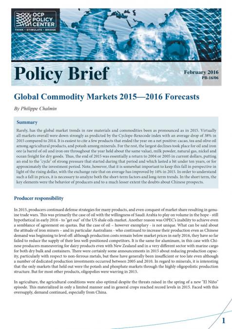 Global Commodity Markets 2015—2016 Forecasts